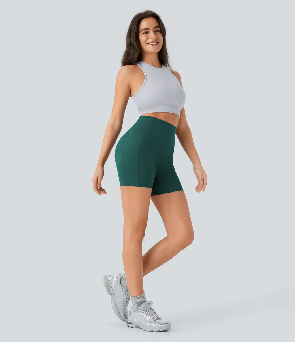 Short cycliste 12,5 cm d'entraînement gainant galbant taille haute avec effet scrunch et poches Halara UltraSculpt™
