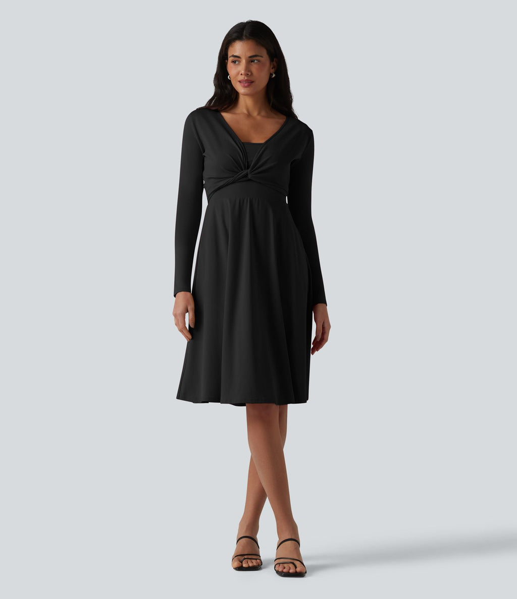 Robe midi SoftlyZero™ Airy 2-en-1 effet frais InstantCool à manches longues, coupe portefeuille et poches