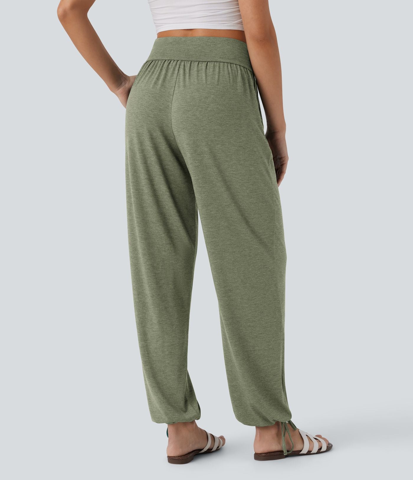 Pantalon de jogging décontracté à taille haute croisée avec poches latérales et cordon de serrage
