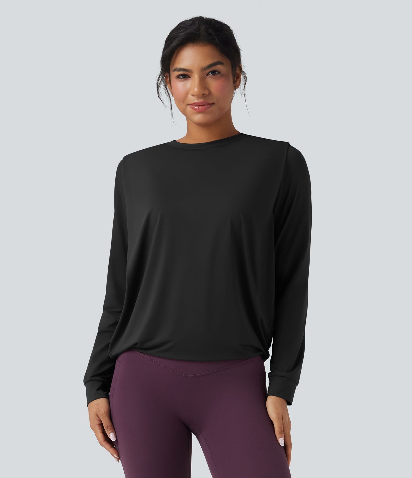Haut de sport yoga col rond manches longues froncé - UPF50+