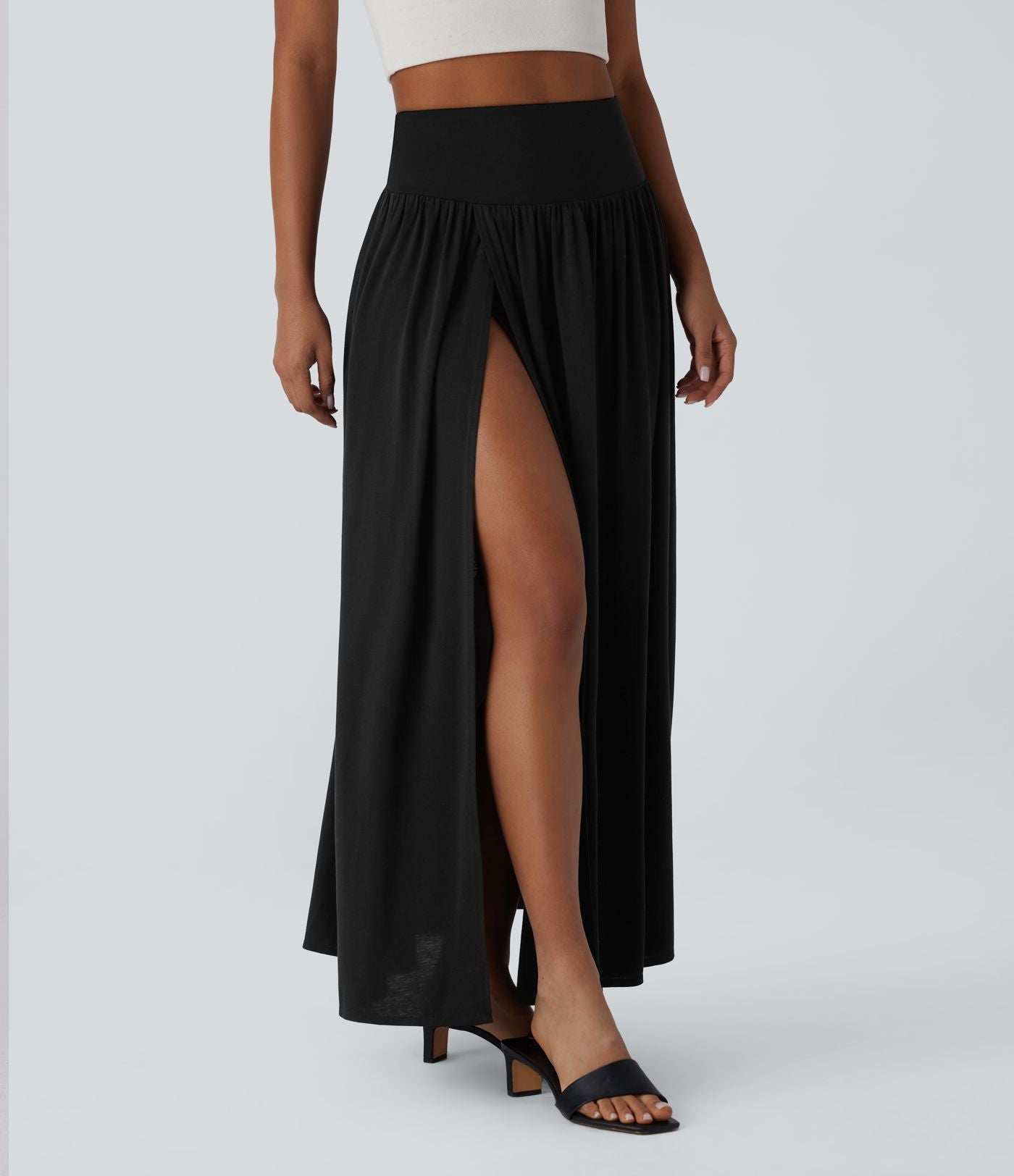 Jupe décontractée maxi fluide 2-en-1 taille haute avec fente