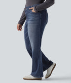 Jean bootcut décontracté Halara Flex™ délavé taille basse grande taille avec poches