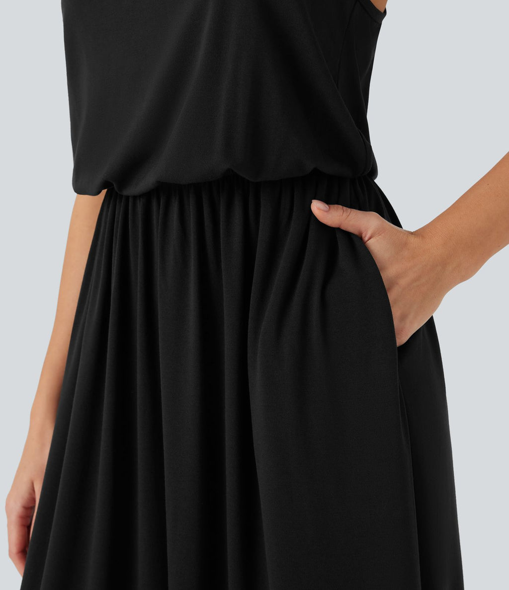 Robe longue fluide type nuisette à bretelles ajustables avec poches