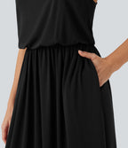 Robe longue fluide type nuisette à bretelles ajustables avec poches