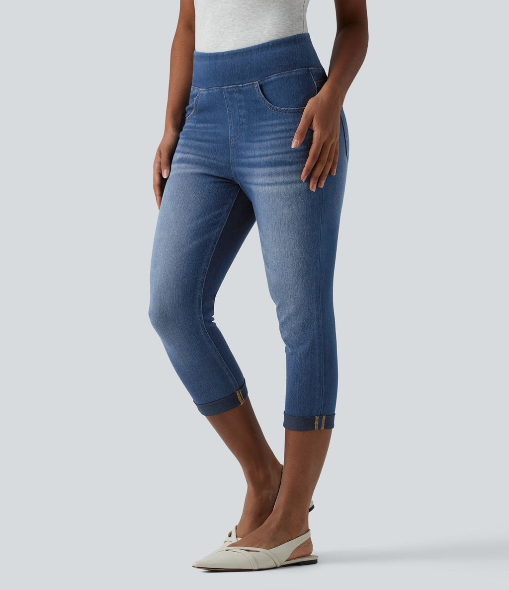 Jean capri skinny Halara Flex™ taille haute décontracté à ourlet roulotté avec poches
