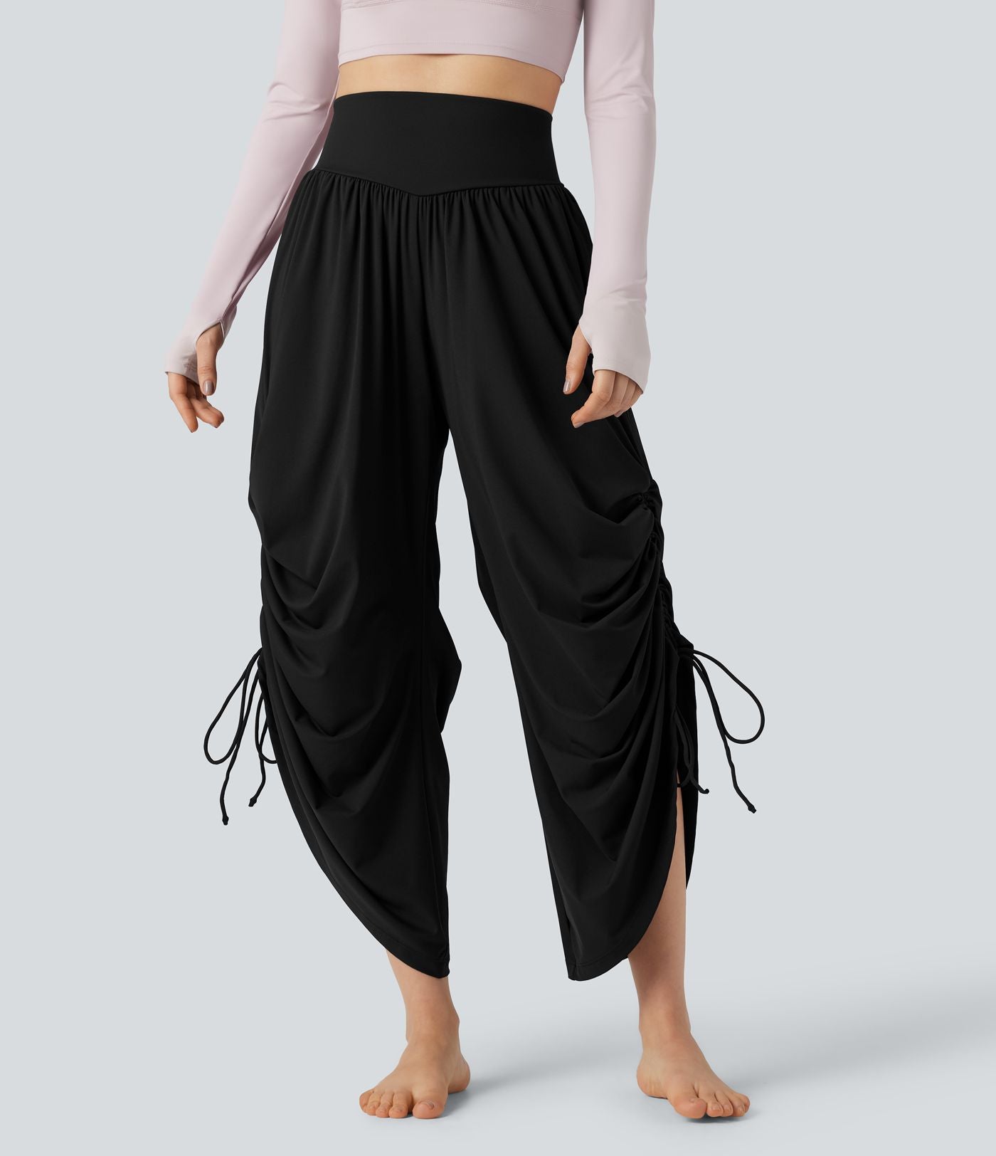 Pantalon baggy yoga SoftlyZero™ Airy froncé taille haute avec cordon de serrage et poches