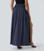 Breezeful™ Jupe Taille Haute Casual Maxi Séchage Rapide Fluide Fente Plissée 2 en 1
