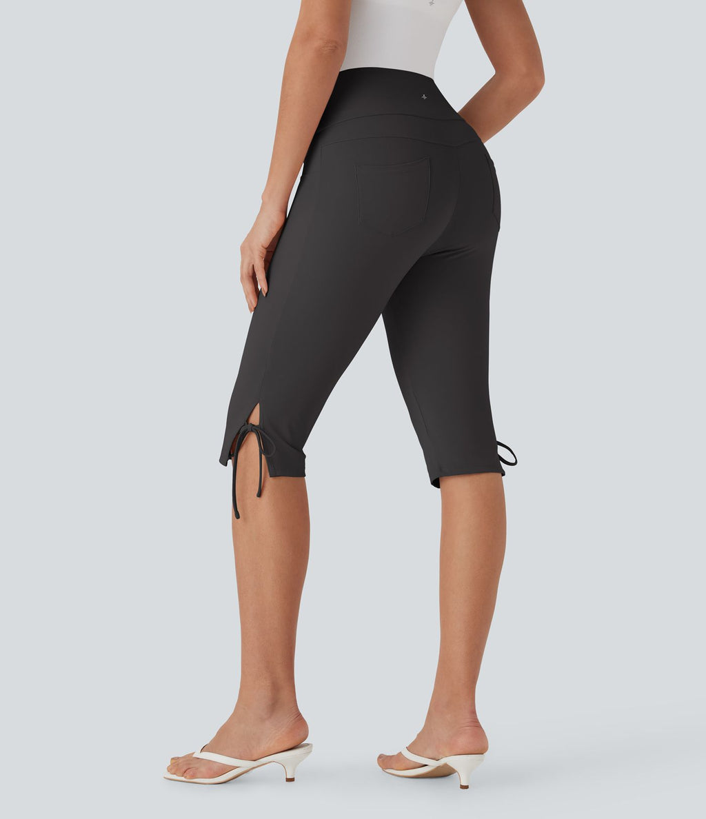 Pantalon corsaire décontracté taille moyenne à laçage avec poches arrière