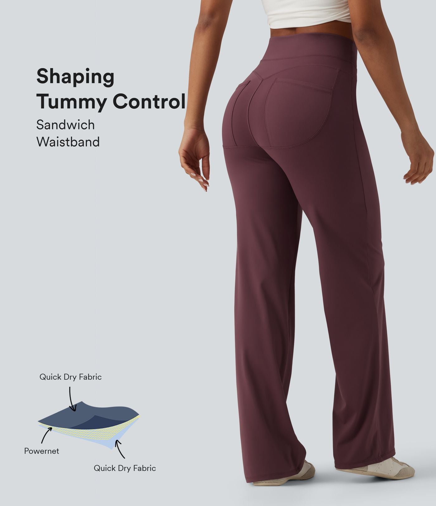 Pantalon droit décontracté gainant à séchage rapide effet frais InstantCool taille haute avec poches