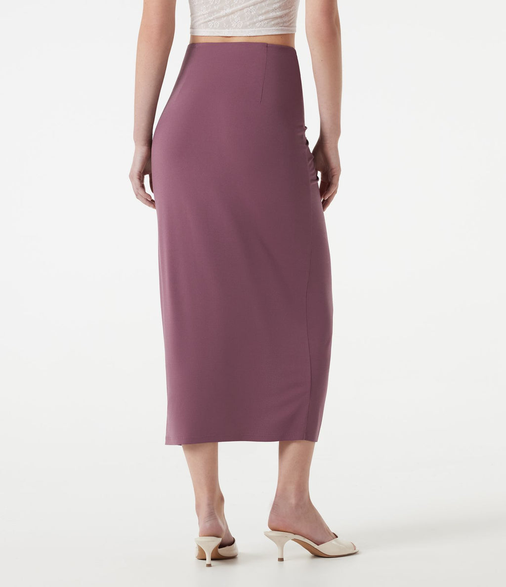Jupe midi moulante taille haute froncée