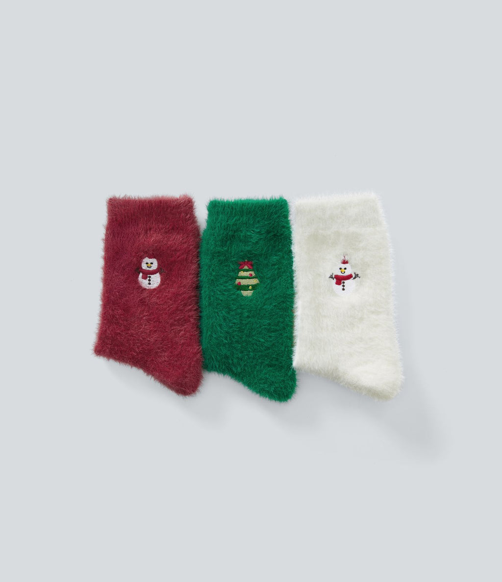 Lot de 3 paires de chaussettes Fausse Fourrure de Noël