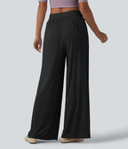Pantalon ample décontracté côtelé taille haute ventre plat avec poches