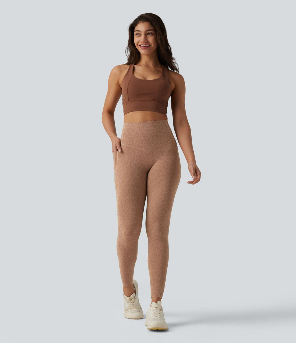 Legging de running 7/8 gainant Halara UltraSculpt™ imprimé léopard taille haute ventre plat avec poches