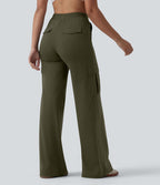 Pantalon cargo DayStretch casual large taille haute en V avec poches