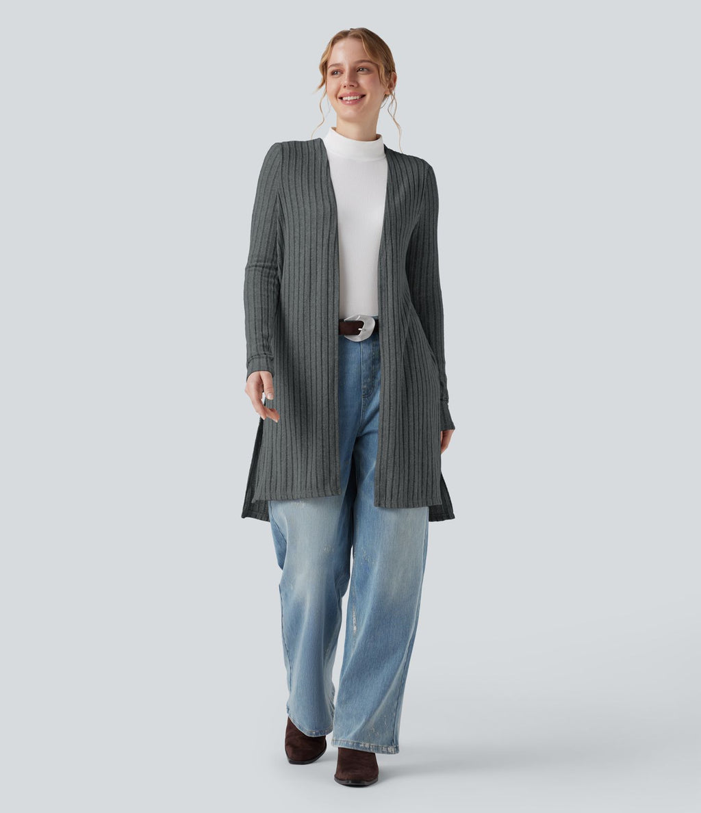 Manteau décontracté côtelé à manches longues avec fentes