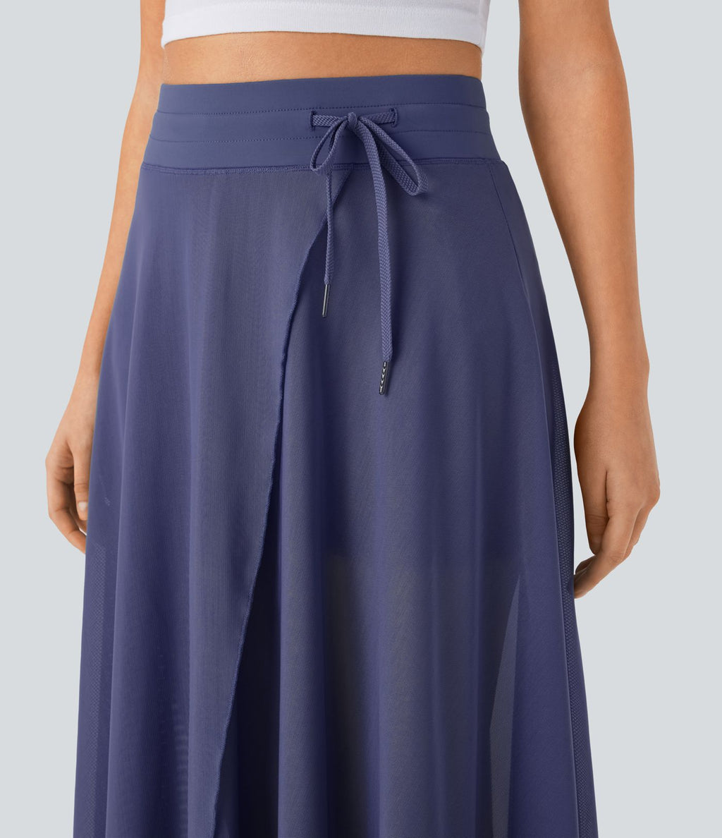 Jupe longue fluide 2-en-1 taille haute avec empiècements en résille