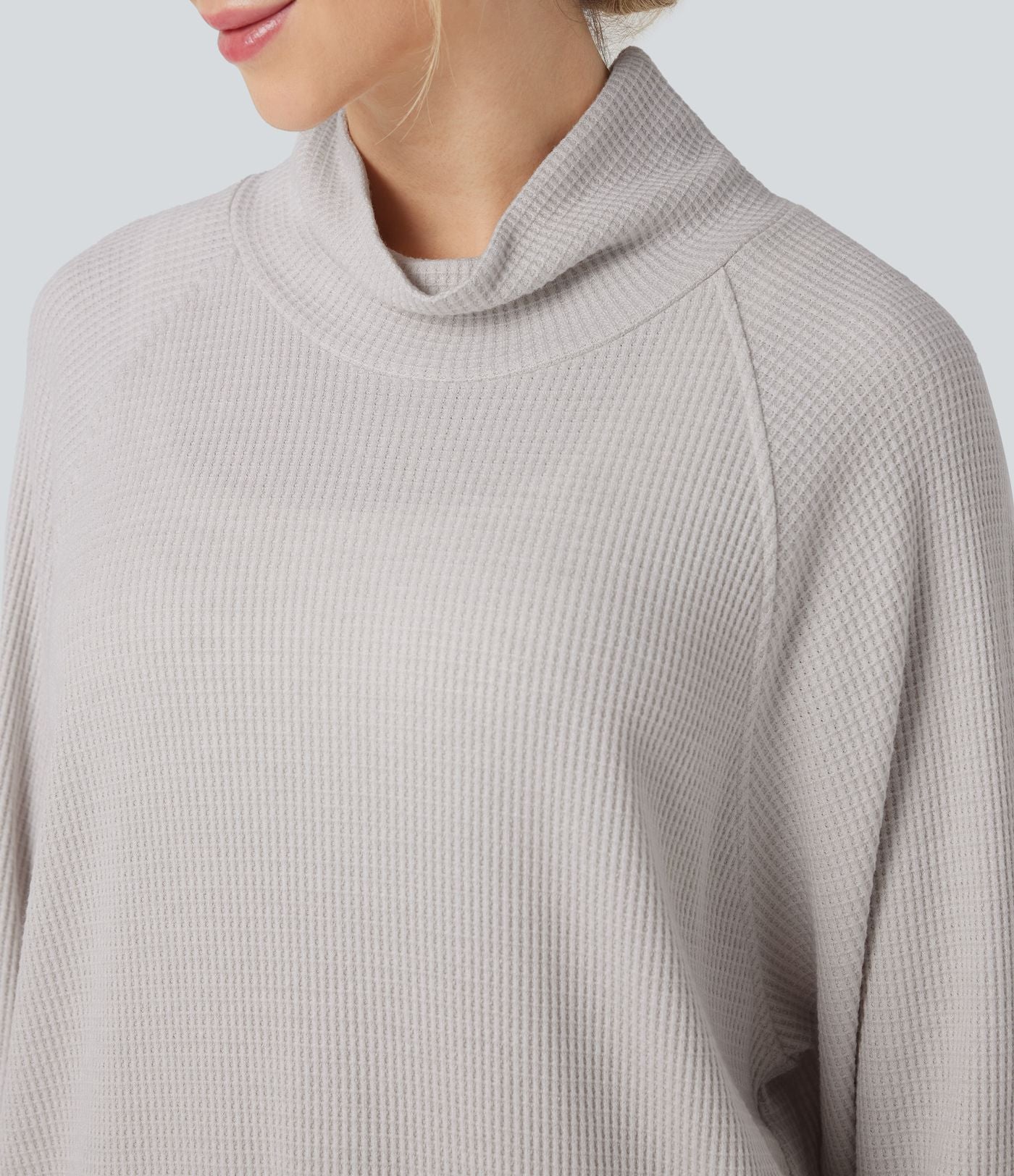 Sweat décontracté oversize col montant manches longues maille gaufrée à trous pouces avec poches