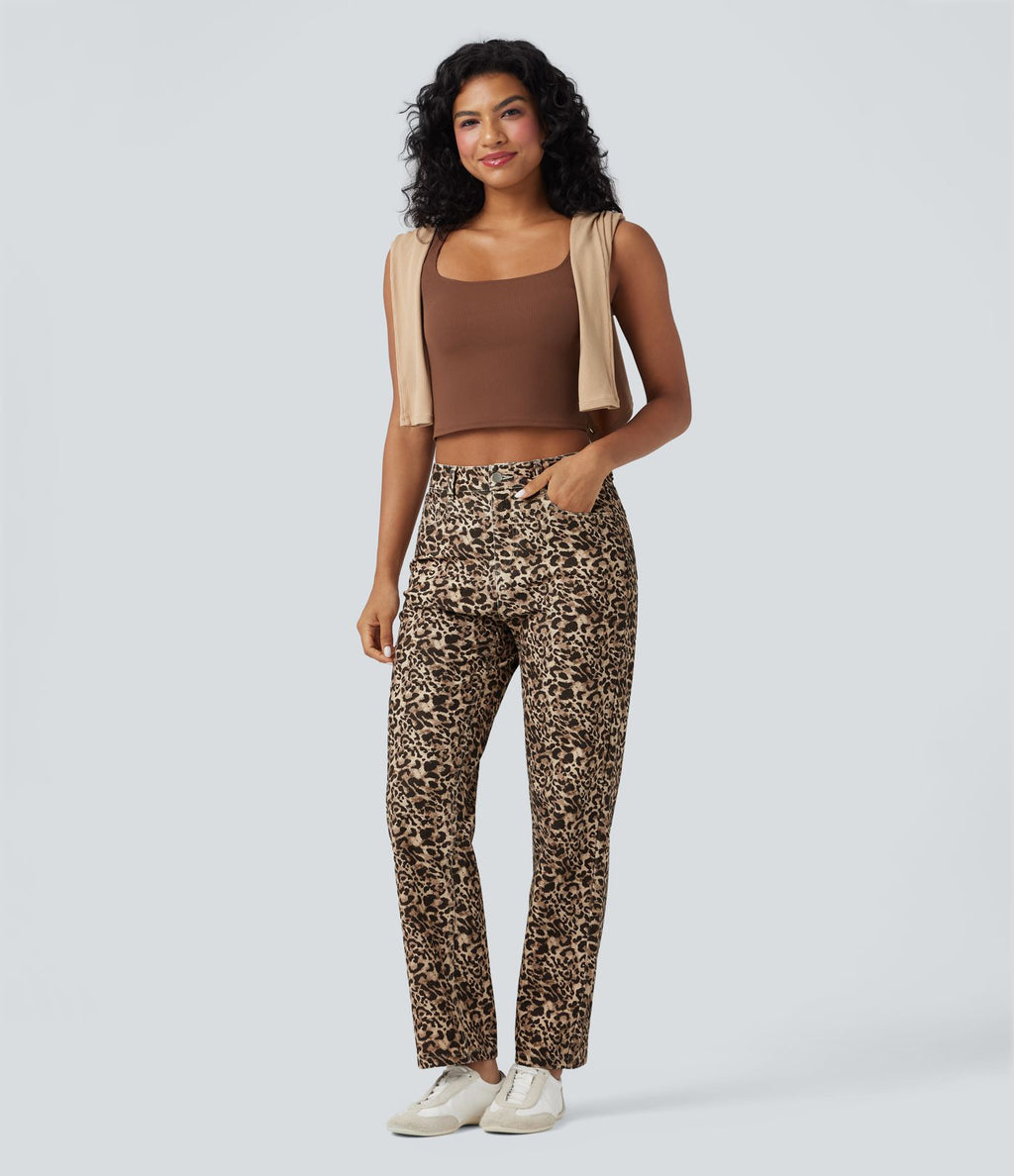 Jean Halara Flex™ coupe droite imprimé léopard taille haute avec poches