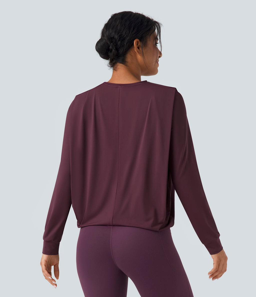 Haut de sport yoga col rond manches longues froncé - UPF50+