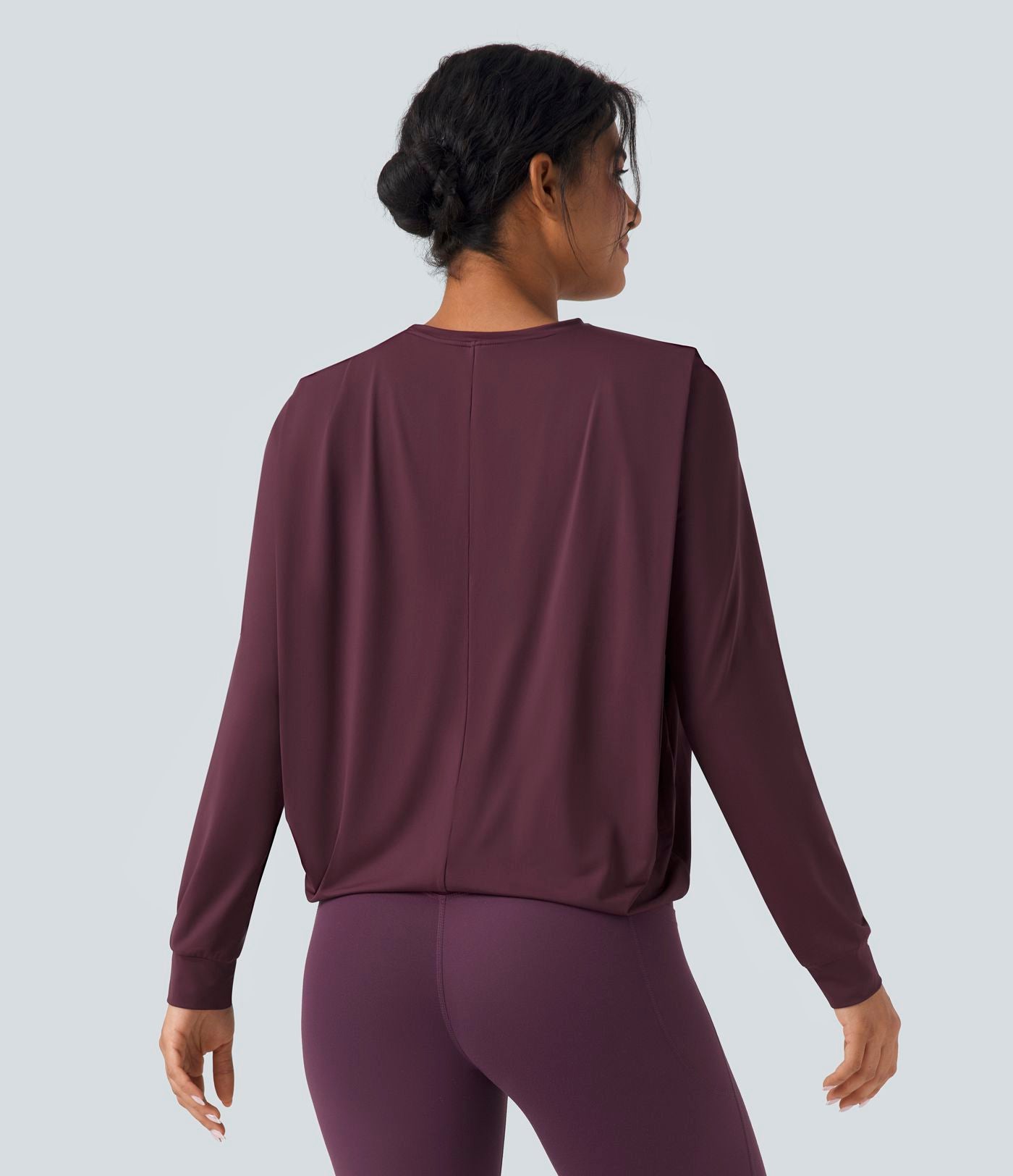 Haut de sport yoga col rond manches longues froncé - UPF50+