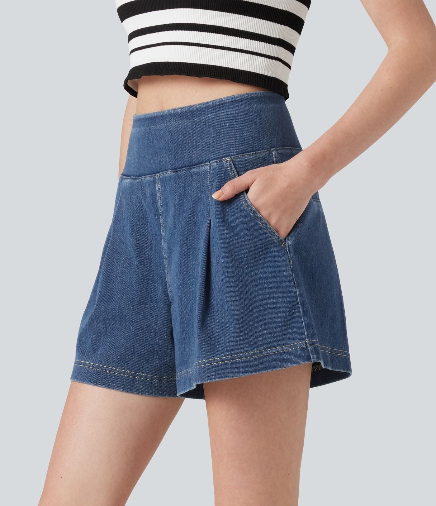 Short en jean ample Halara Flex™ taille haute décontracté avec poches