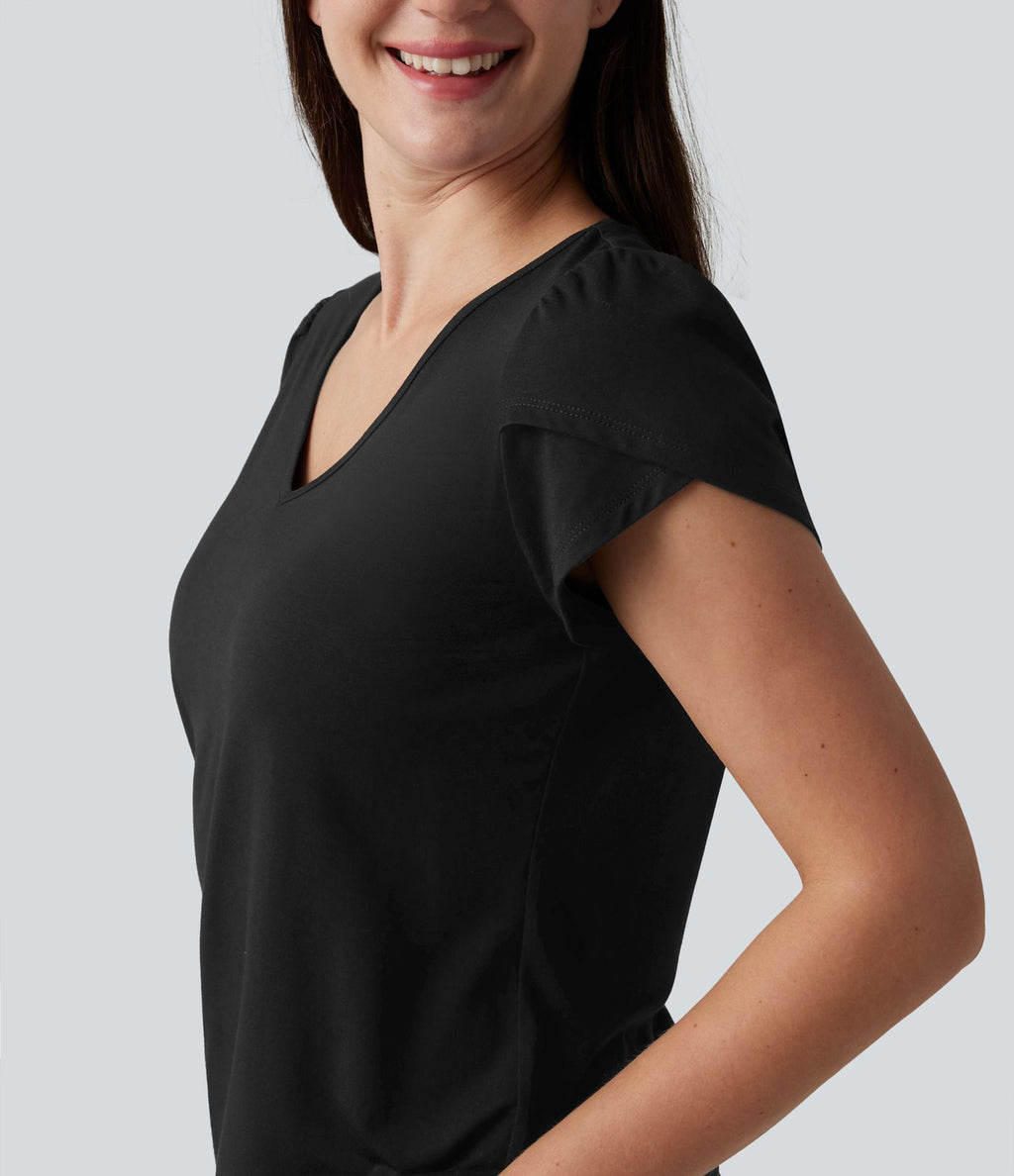 T-shirt casual col V manches courtes pétale