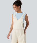 Salopette en jean Halara Flex™ col V délavée décontractée à ourlet roulotté avec poches