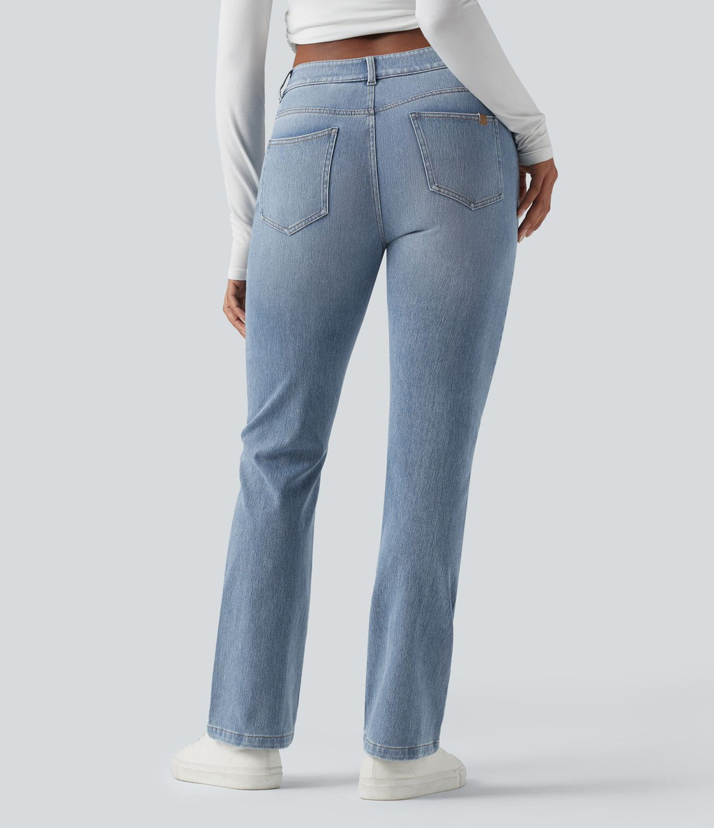 Jean bootcut délavé Halara Flex™ taille basse avec bouton, fermeture éclair et poches multiples