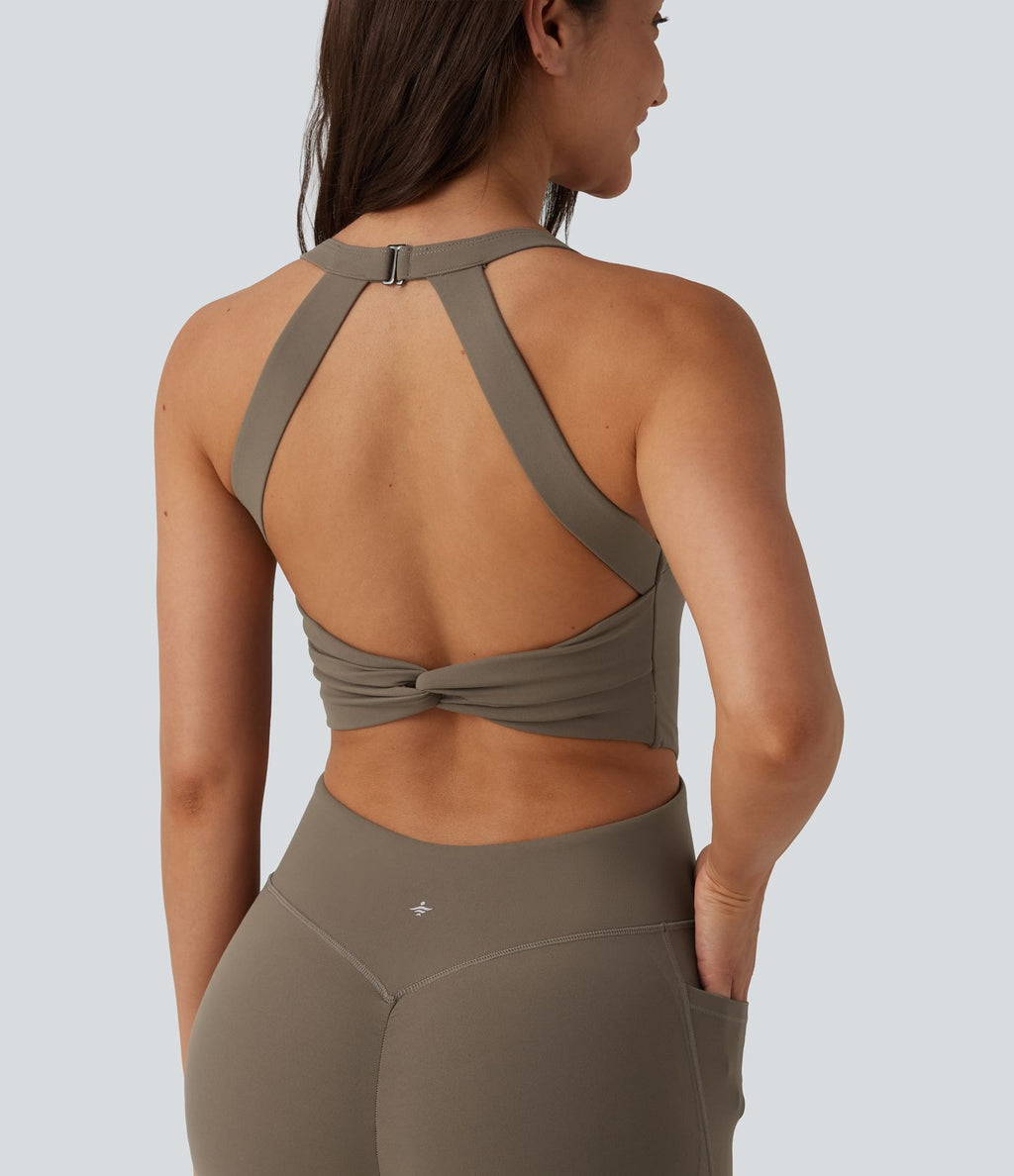 Combinaison de sport Halara UltraSculpt™ dos nu torsadé, effet ventre plat et fessier galbé, coupe bootcut, avec poches — Édition Easy Peasy