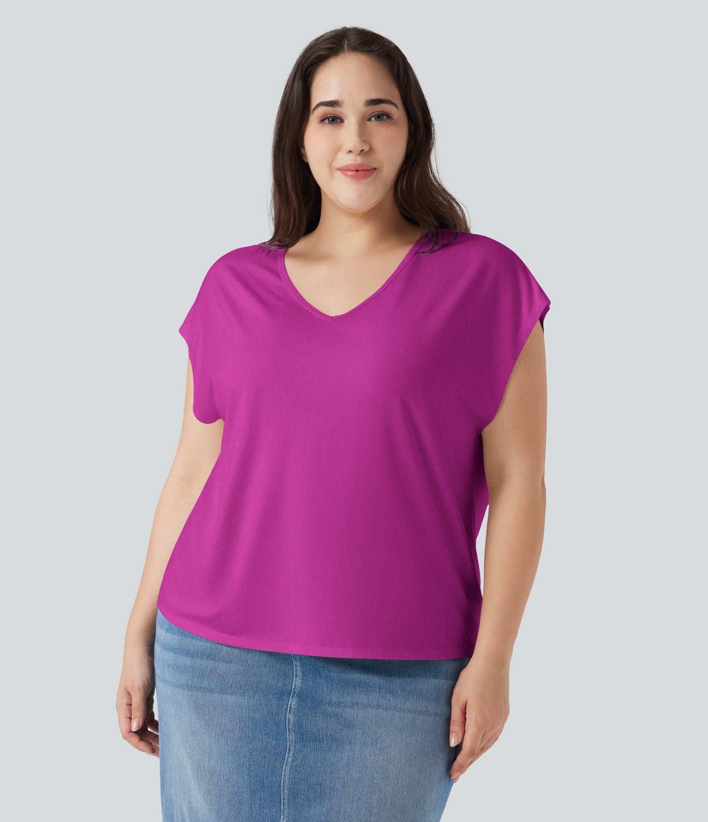 T-shirt décontracté grande taille col V manches courtes