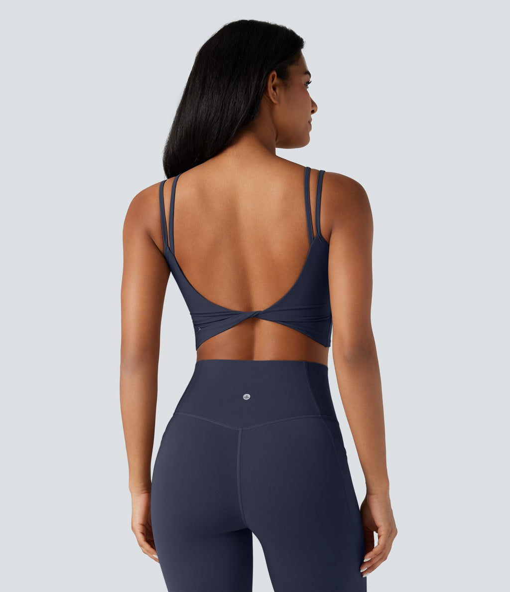 Débardeur yoga court Halara UltraSculpt™ double bretelles torsadé dos nu