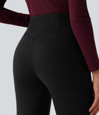 Pantalon  taille haute décontracté évasé côtelé gainant