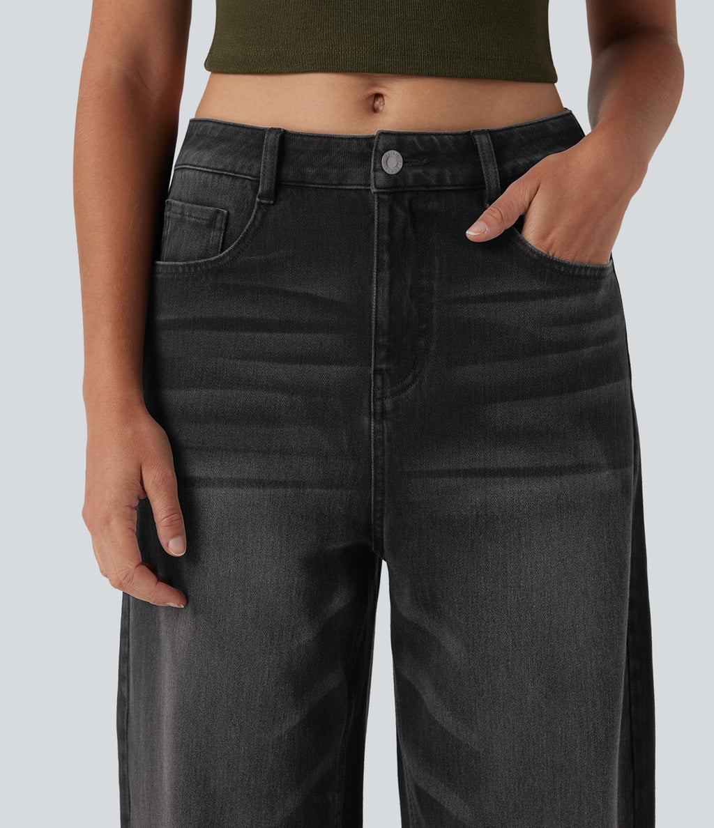 Jean barrel Halara Flex™ taille haute coupe barrel délavé avec poches