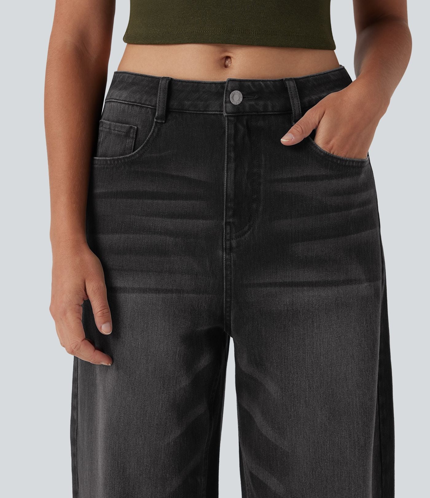 Jean barrel Halara Flex™ taille haute coupe barrel délavé avec poches