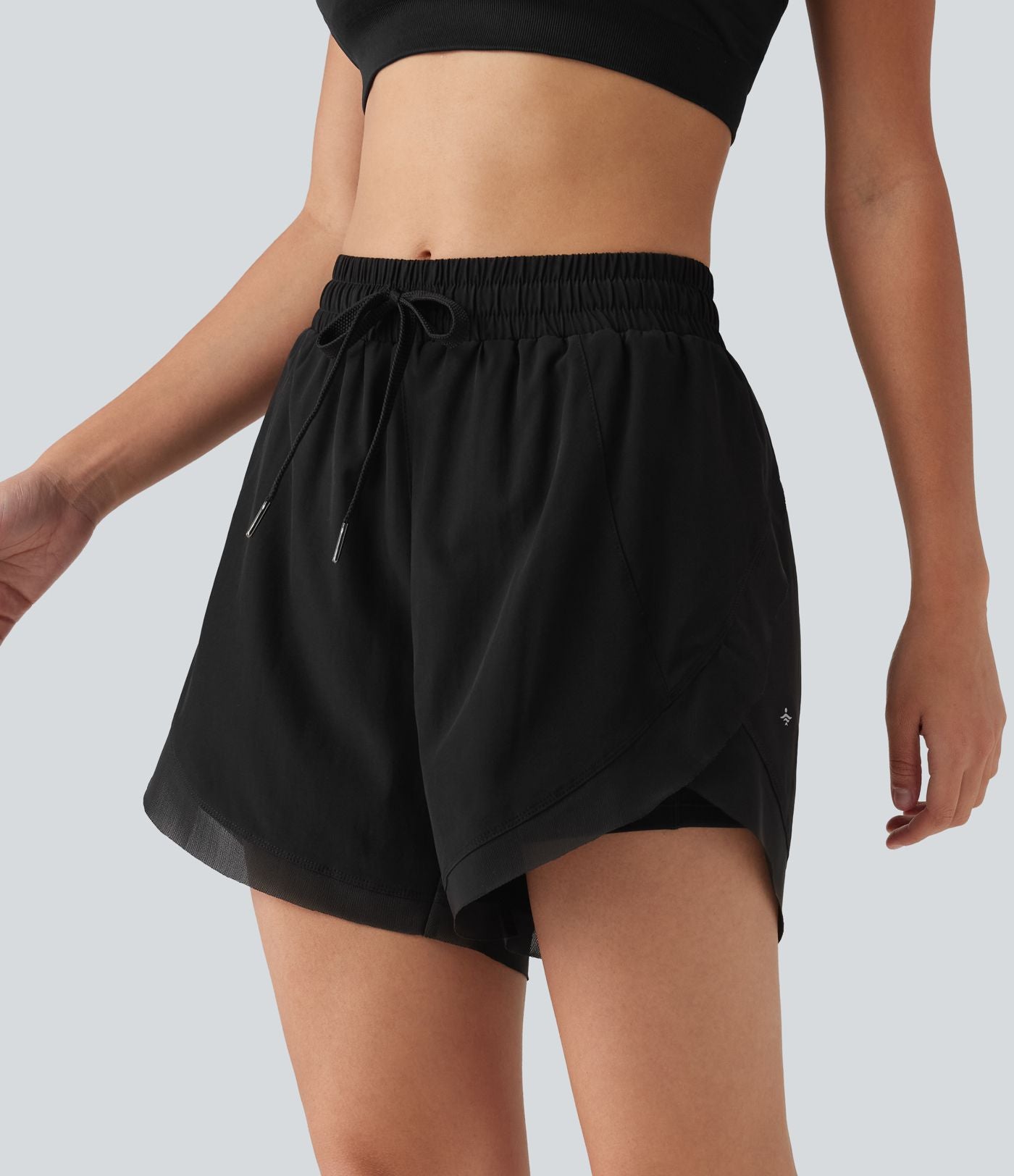 Short de running 2-en-1 taille mi-haute 12,5 cm avec cordon, ourlet incurvé, mesh contrasté et poches