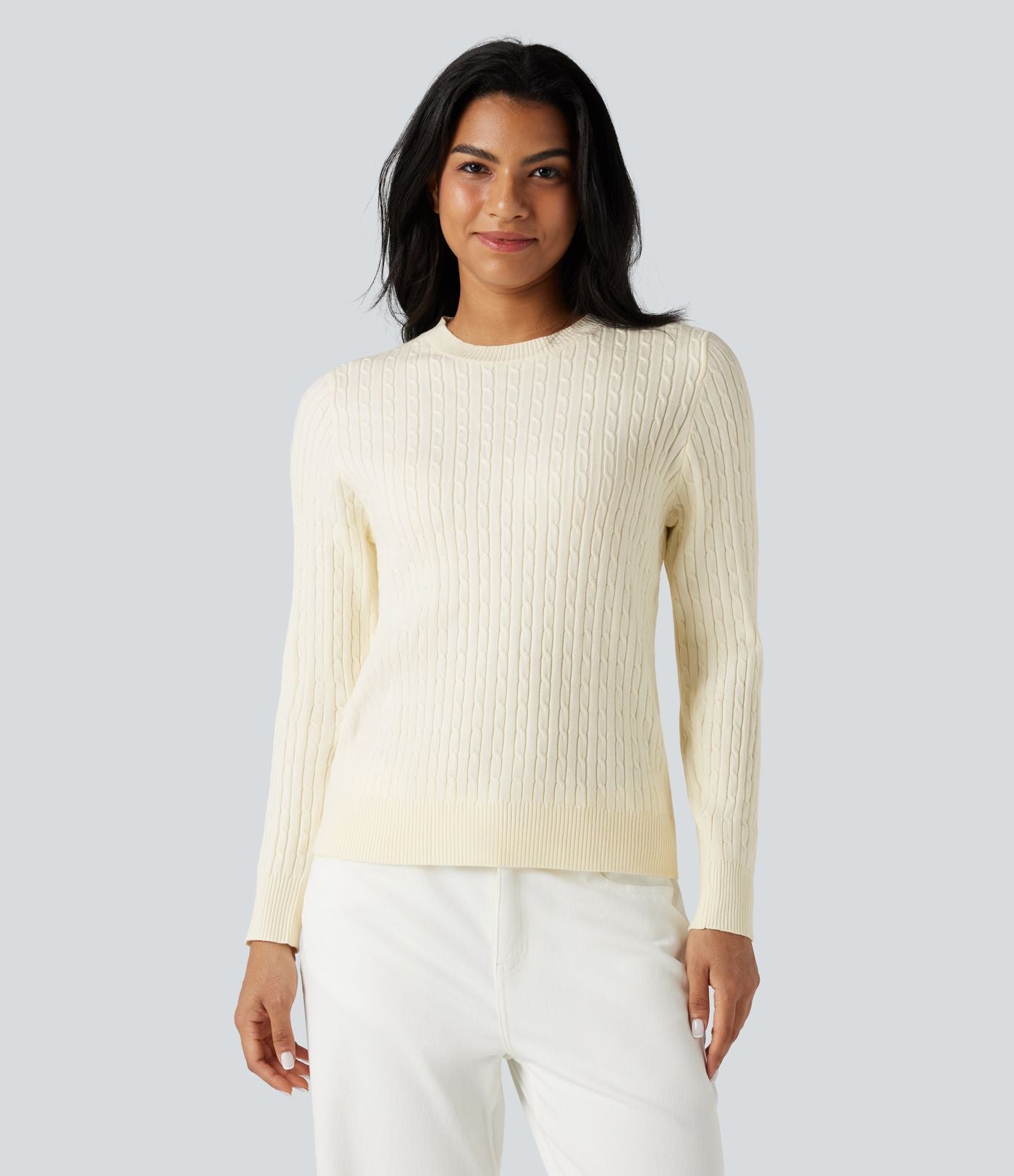 Pull col rond manches longues torsadé