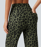 Pantalon large décontracté taille haute croisé imprimé léopard en tissu gaufré avec poches