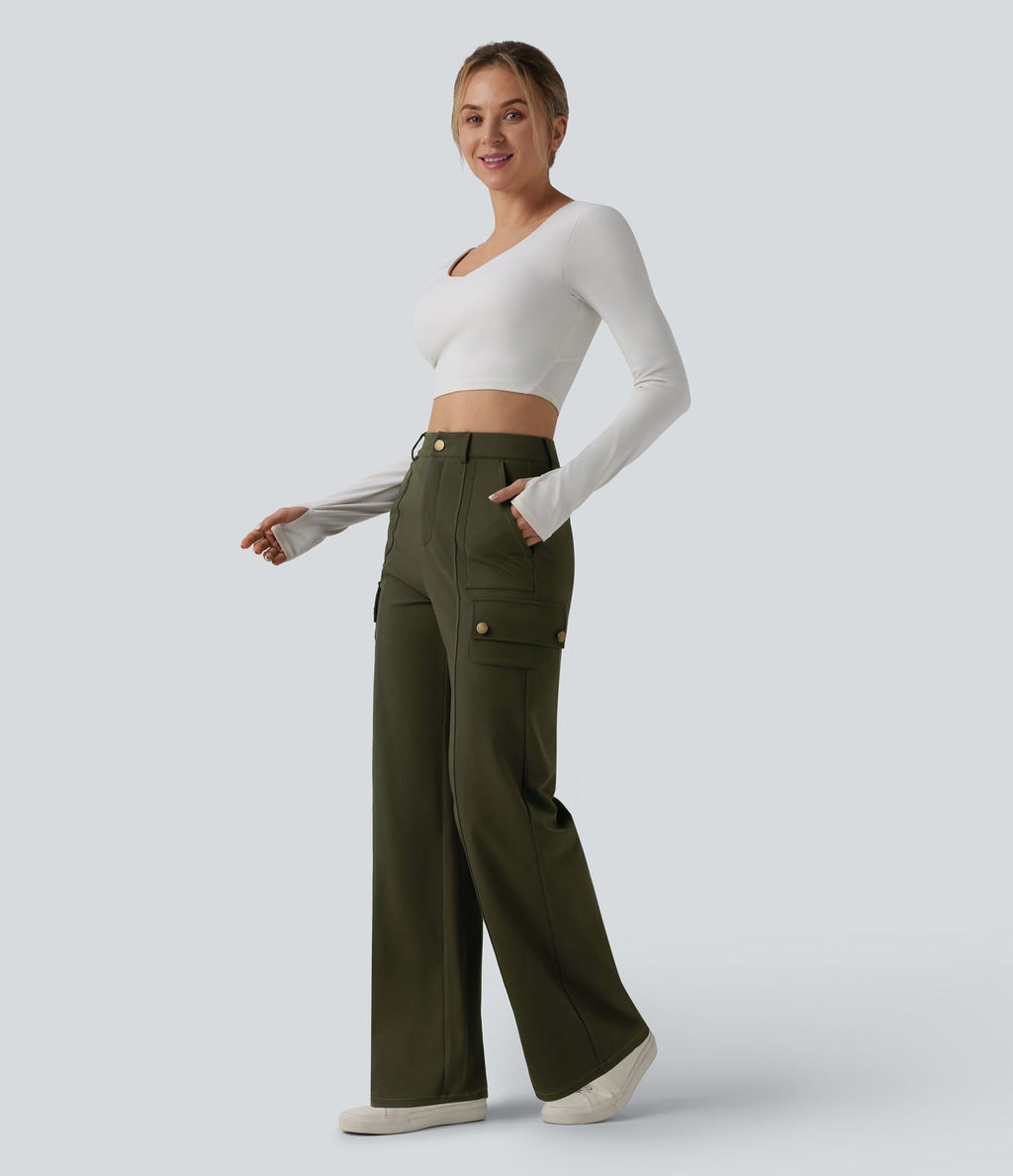 DayStretch Pantalon cargo décontracté taille haute coupe droite avec poches