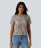T-shirt casual imprimé zèbre col rond à manches courtes