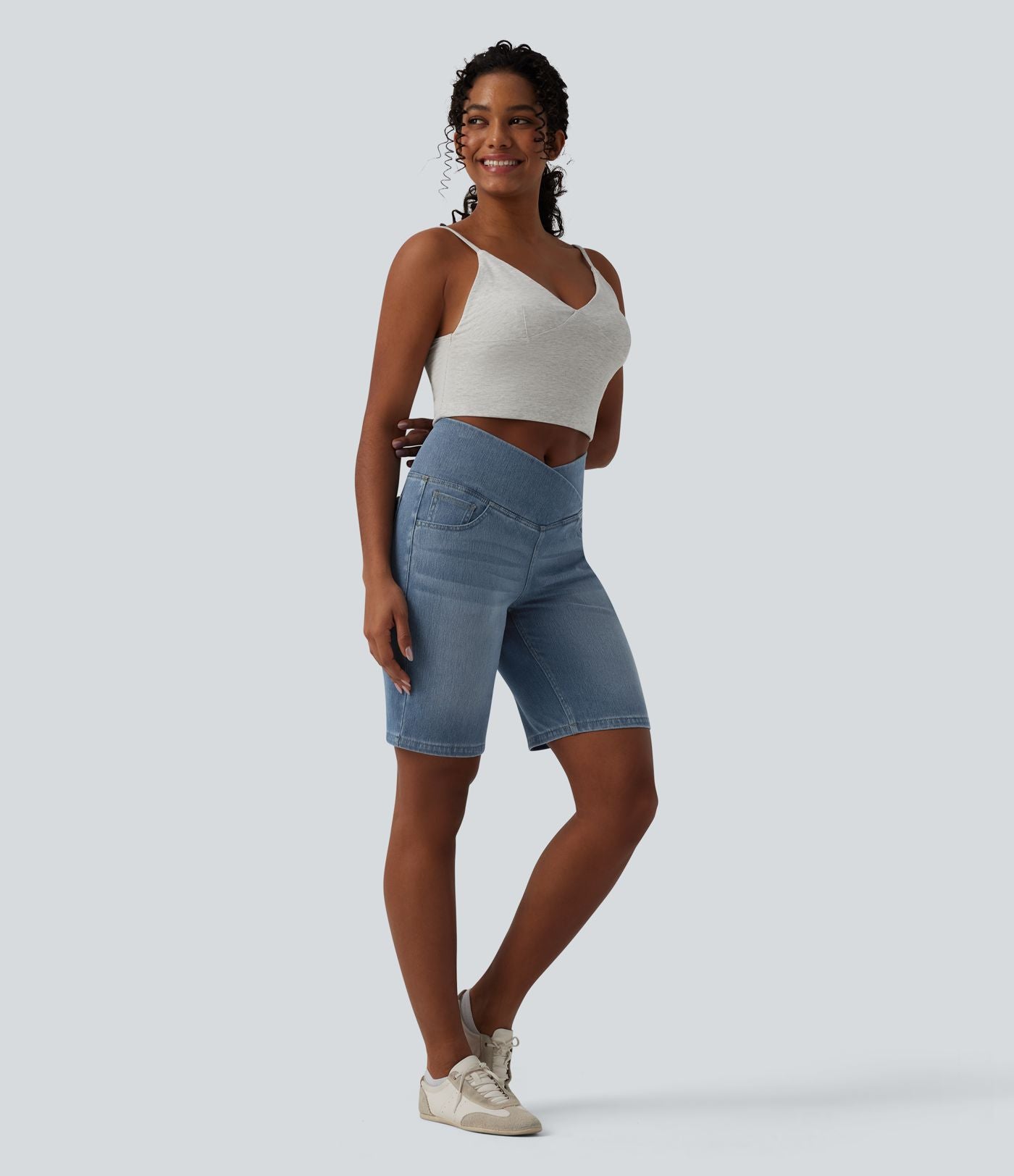 Short en jean Halara Flex™ casual gainant taille haute croisée avec poches