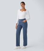 Halara Flex™ Jean Droites Travail en Maille Extensible Taille Haute Plusieurs Poches