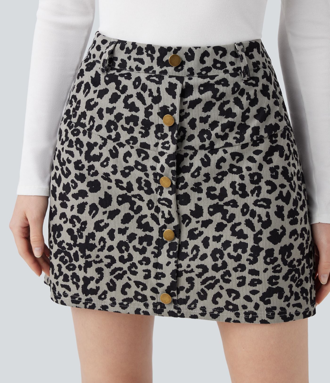 Jupe mini décontractée 2-en-1 taille haute imprimé léopard avec poche