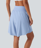 Short de course 2 en 1 SoftlyZero™ QuickDry taille haute, effet ventre plat, pois réfléchissants, ourlet croisé, 23 cm, avec poches