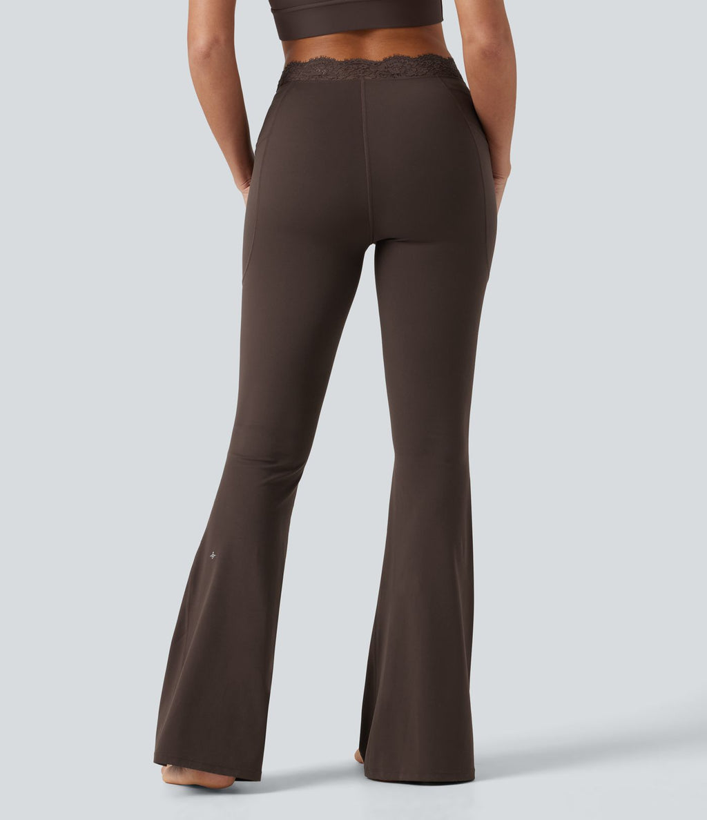Halara UltraSculpt™ Legging évasé de yoga taille haute en V avec dentelle contrastée et poches