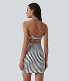 Robe micro mini moulante col américain imprimé léopard