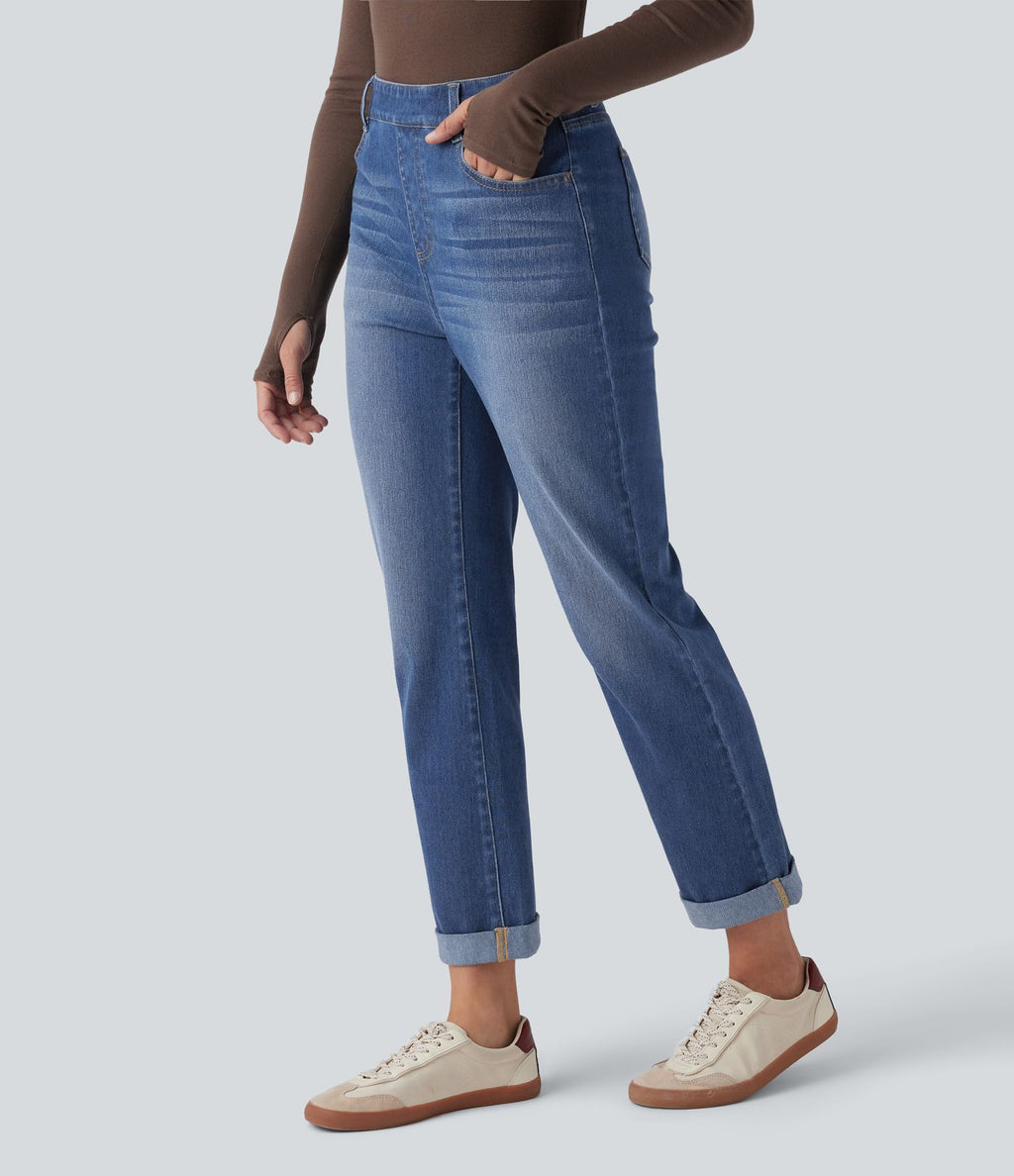 Jean décontracté Halara Flex™ ajusté taille haute ourlet retroussé avec poches