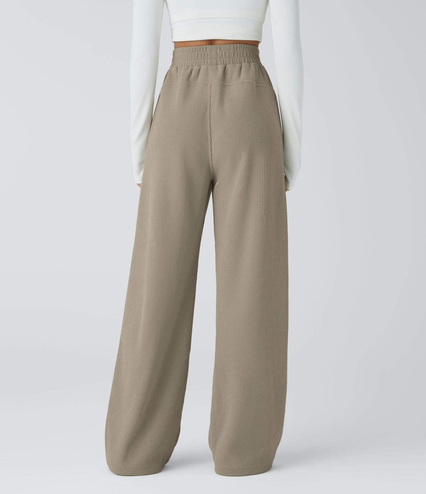 Pantalon velours côtelé de jogging décontracté à taille haute avec poches latérales