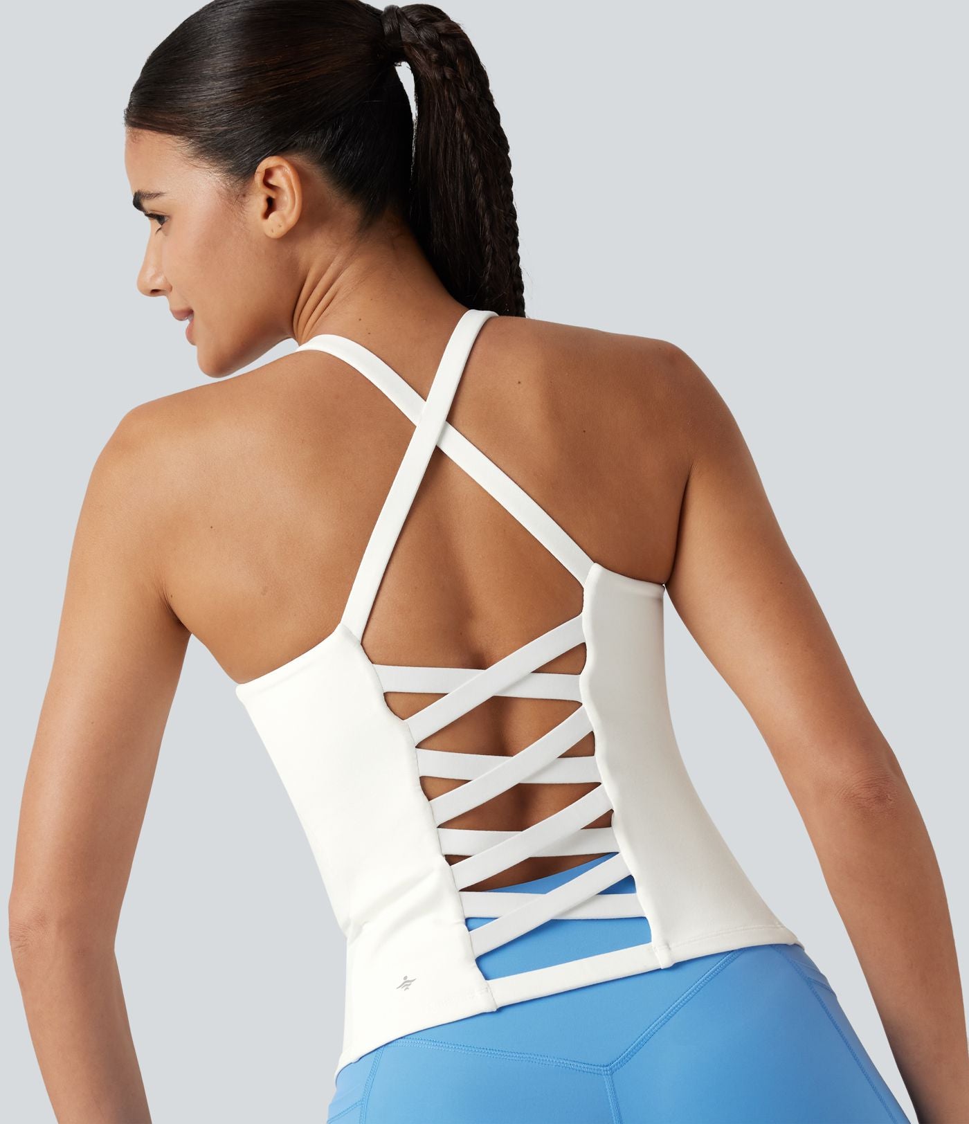 Débardeur de running croisé dos nu, brassière intégrée — version longue — bonnets A à D