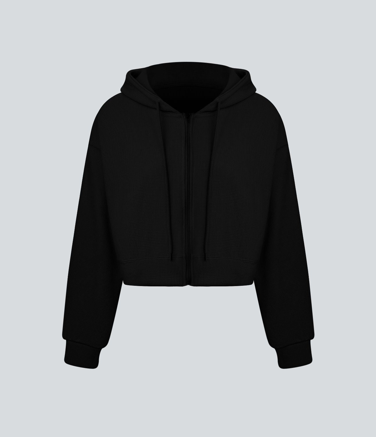 Sweatshirt en Coton Casual à Manches Longues avec Cordon de Serrage et Zipper Style Waffle
