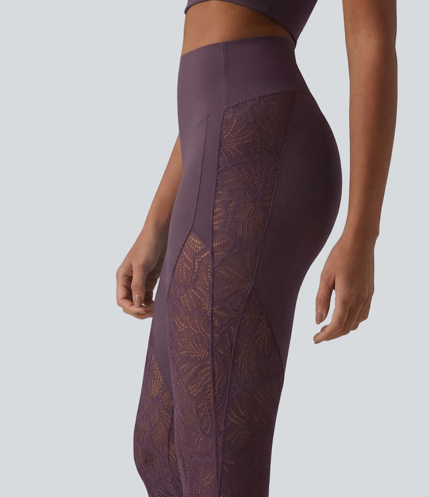 Pantalon de yoga évasé gainant taille haute avec dentelle contrastée et poche Halara UltraSculpt™